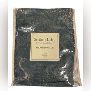 Southern Living Shower Curtain Dark Teal/Turquoise with Swan Motif Design